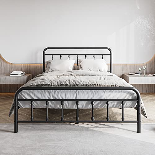 Vintage Full Size Metal Bed Frame with Headboard and Footboard, Black Z946901