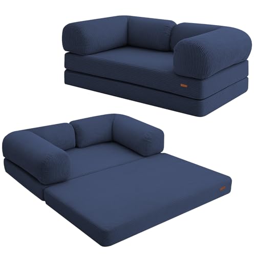 COMAX Folding Sofa Bed Convertible Chair Bed Corduroy 3-in-1 Floor Couch, Dark Grey E940