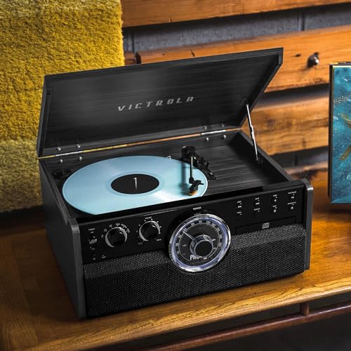 Victrola Metropolitan 4-in-1 Bluetooth Record Player with Built-in Speakers, Grey Z241914