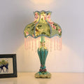 Vintage Floral Fabric Table Lamp with Beaded Lampshade G3551