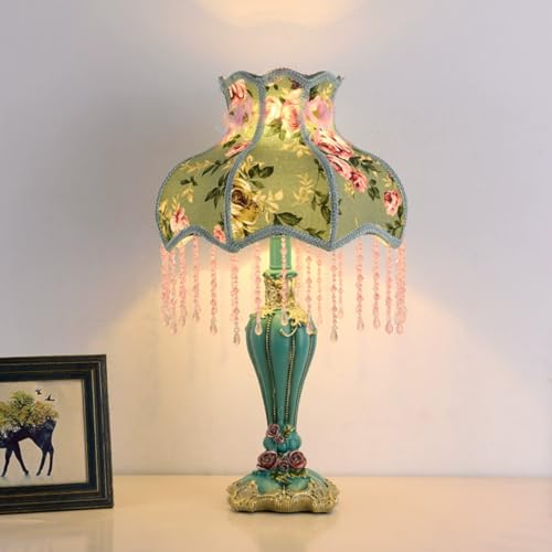 Vintage Floral Fabric Table Lamp with Beaded Lampshade G3551