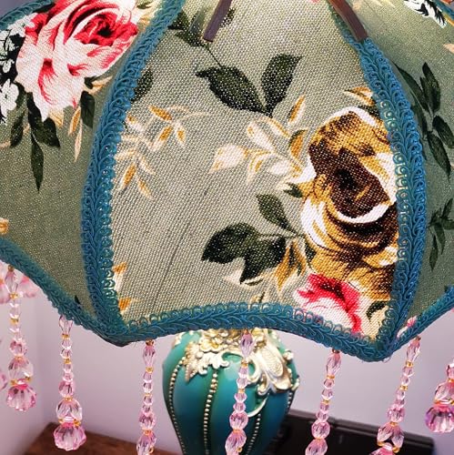 Vintage Floral Fabric Table Lamp with Beaded Lampshade G3551
