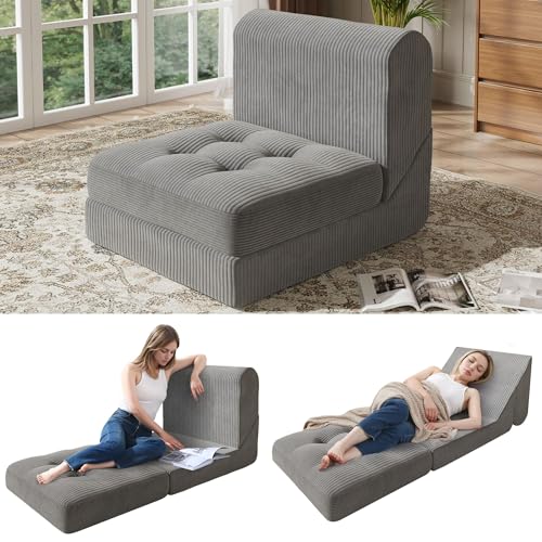 COMAX Folding Sofa Bed Convertible Chair Bed Corduroy 3-in-1 Floor Couch, Dark Grey E940