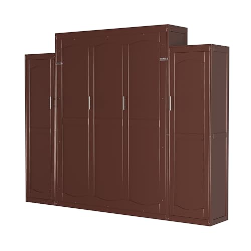 Harper & Bright Designs Full Murphy Bed with Two Closets and Storage Shelf, Walnut P2065