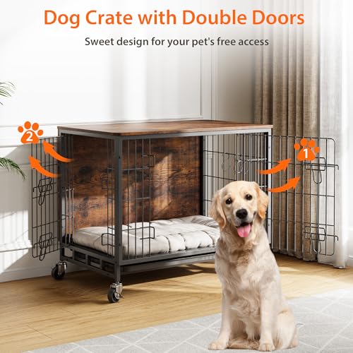 Heavy Duty Metal Dog Crate with Shelves, Indoor Outdoor Pet Kennel Y8516