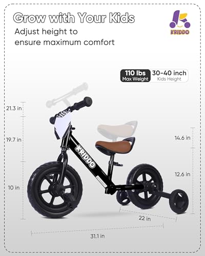 KRIDDO 2-in-1 Kids Tricycle and Toddler Balance Bike, Black U656
