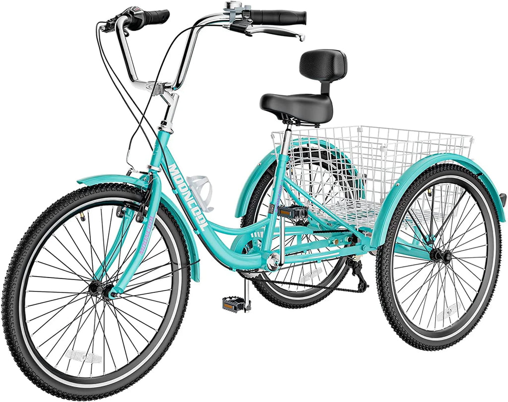 FICISOG 26 Adult Tricycle, 3 Wheel 7 Speed, 450lbs Capacity with Basket X547