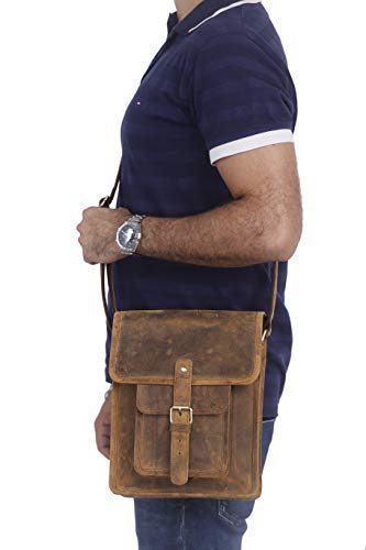 Leather Crossbody Bag Messenger Satchel for Men and Women, Brown P148