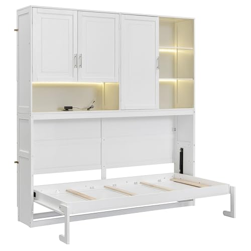 SOFTSEA Twin Murphy Bed Frame with Storage, Foldable Wall Bed, Gray I79151