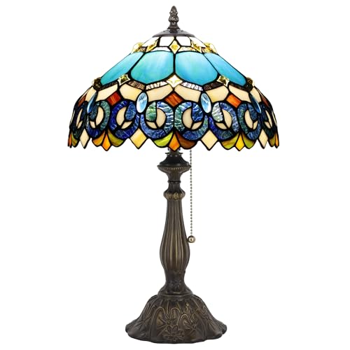 Tiffany Stained Glass Table Lamp Sea Blue Pear J2662