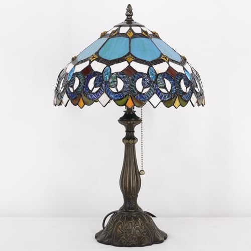 Tiffany Stained Glass Table Lamp Sea Blue Pear J2662