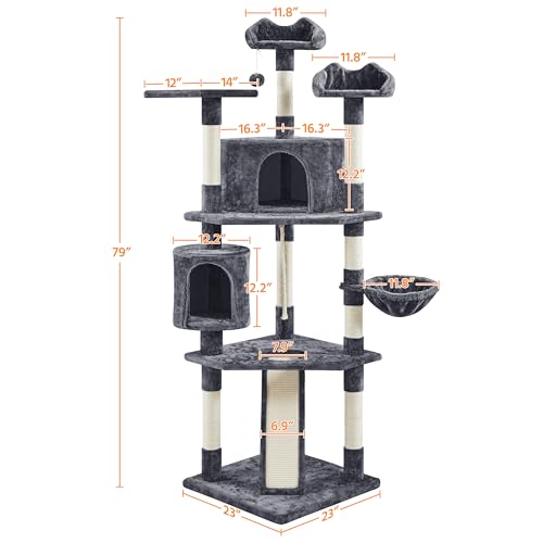 Yaheetech Multi-Level Cat Tree with Scratching Posts, Plush Perches and Condo, Dark Gray and White V70137