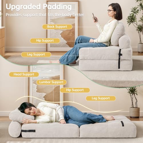 Folding Sofa Bed Convertible Sleeper Chair with Pillow, Grey L546