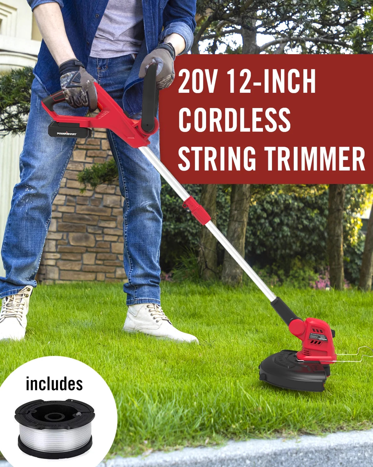 PowerSmart 20V 12-inch Cordless String Trimmer with Battery and Charger Z9905