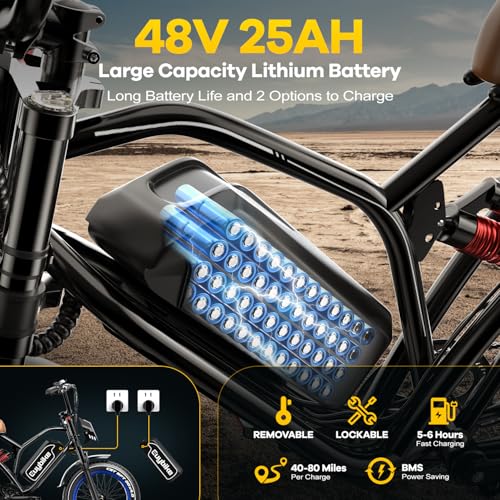 Electric Bike for Adults, 2000W Motor, 48V 25AH Battery, 20" Fat Tires S65549
