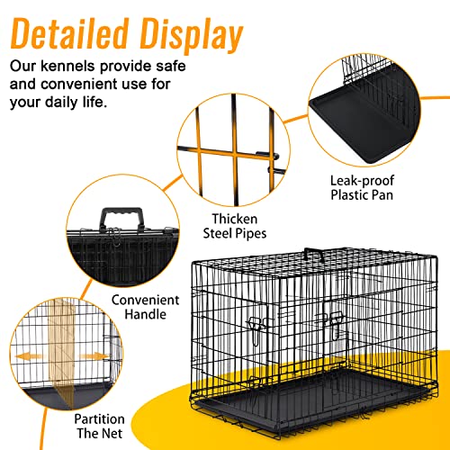 FDW Dog Crate for Large Dogs 48 Inch Folding Metal Wire Cage Double Door N1299