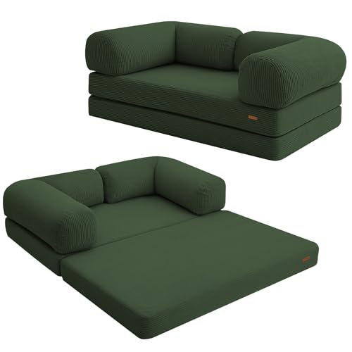 COMAX Folding Sofa Bed Convertible Chair Bed Corduroy 3-in-1 Floor Couch, Dark Grey E940