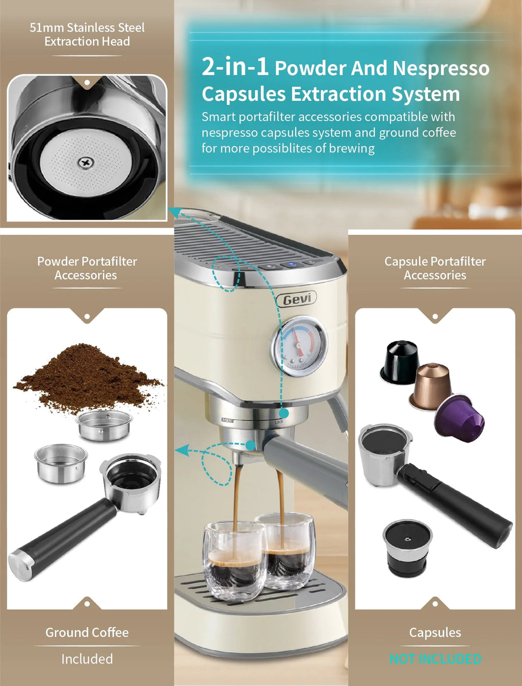 Gevi 20 Bar Espresso Machine with Burr Coffee Grinder G4628