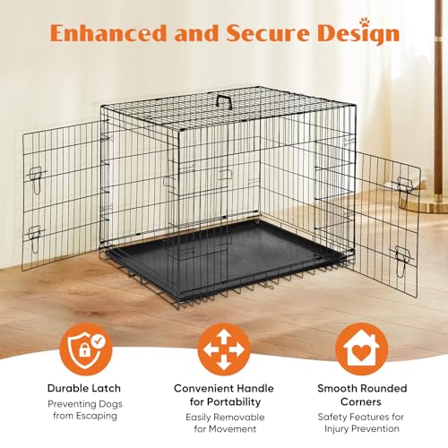 Sweetcrispy Large Dog Crate with Divider Panel, 36 Inch Double Door Folding Metal Wire Cage L276890