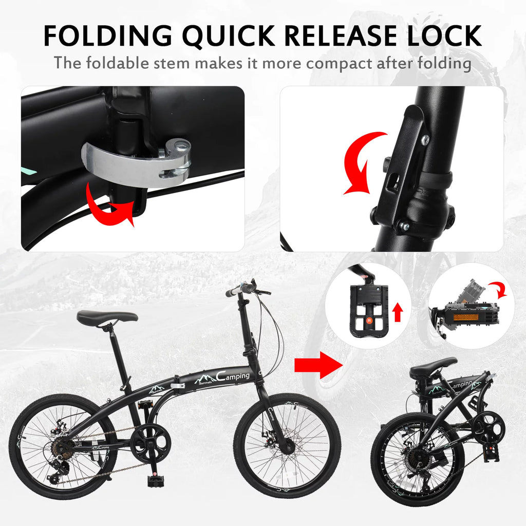 Campingsurvivals 20 Folding City Bike, Shimano 7 Speed, Black V50481