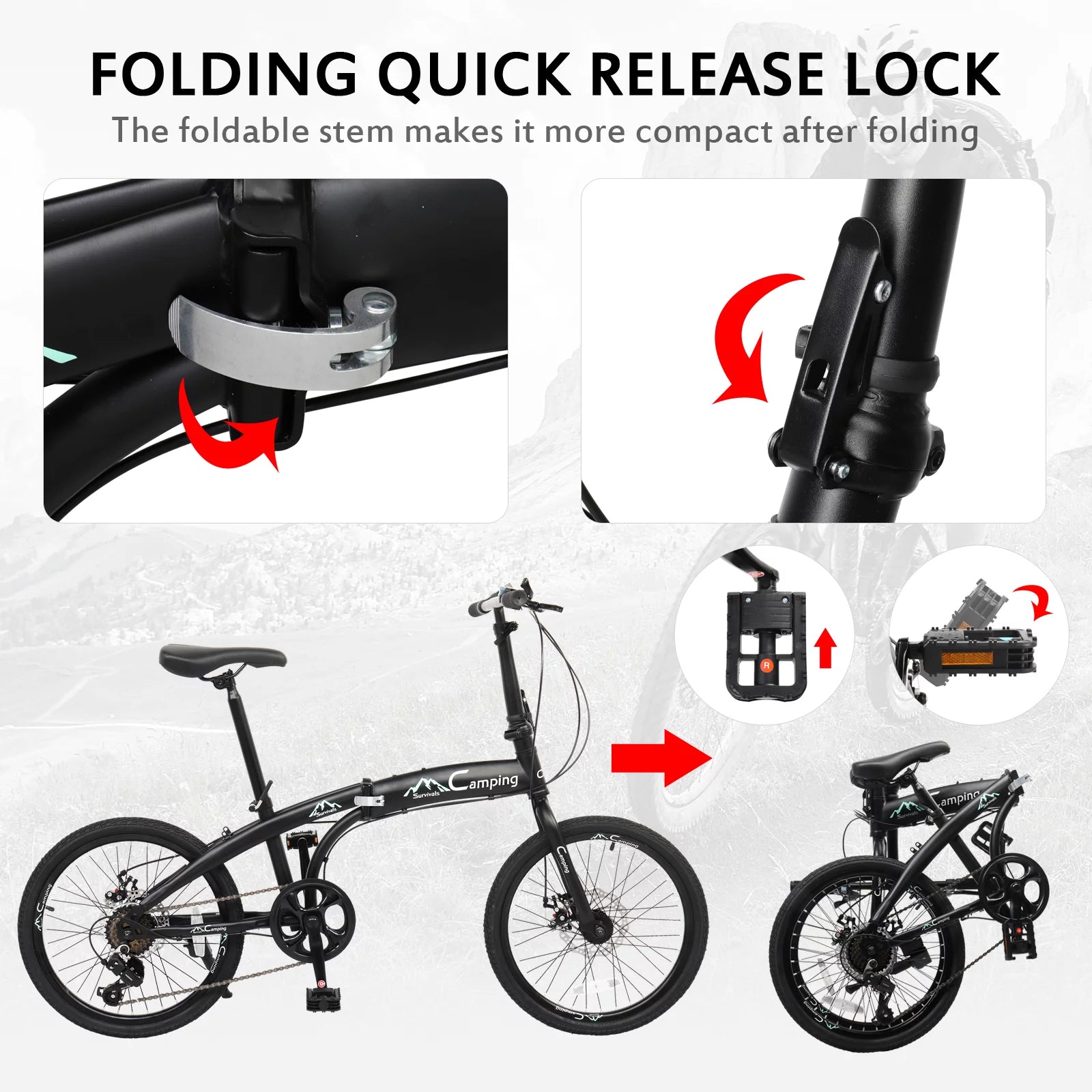 Campingsurvivals 20 Folding City Bike, Shimano 7 Speed, Black V50481