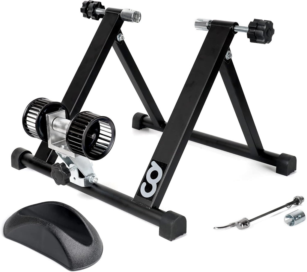 CyclingDeal Bicycle Bike Indoor Home Exercise Wind Resistance Trainer - Stationary Cycling Bike Training Stand for Indoor Riding Converter Mount - With Front Block Riser & Skewers - NOT for 29er Bikes Pack of 2