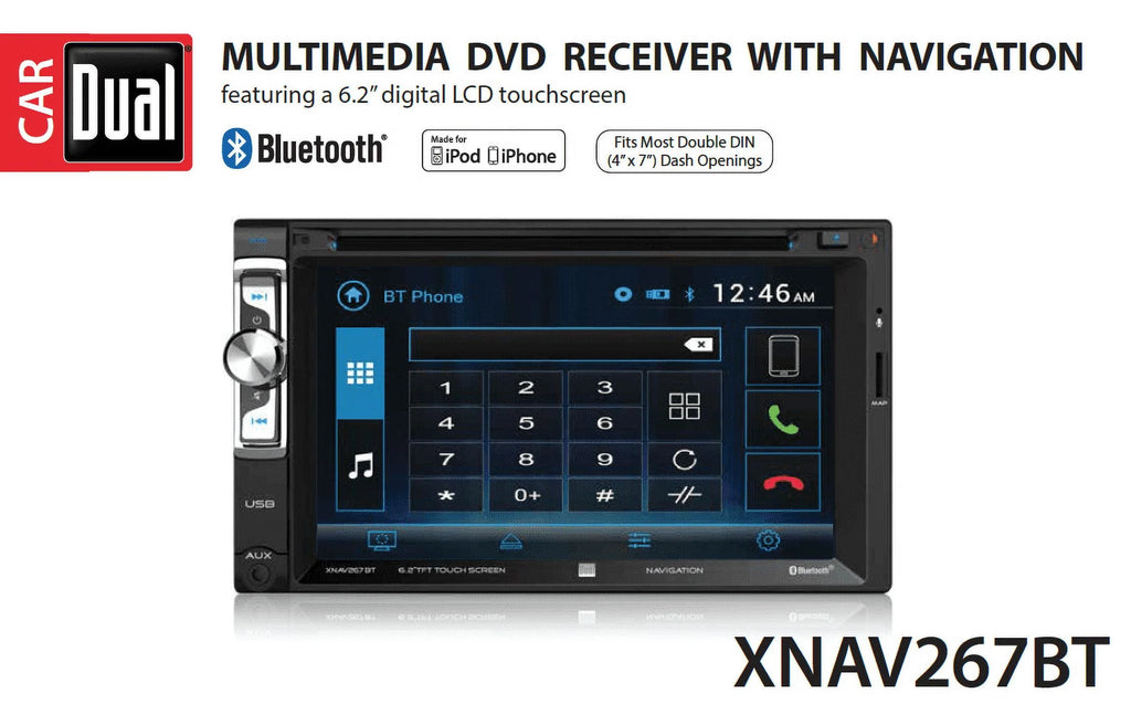 Dual Electronics XNAV267BT 6.2" Double Din Car Stereo with Navigation N168