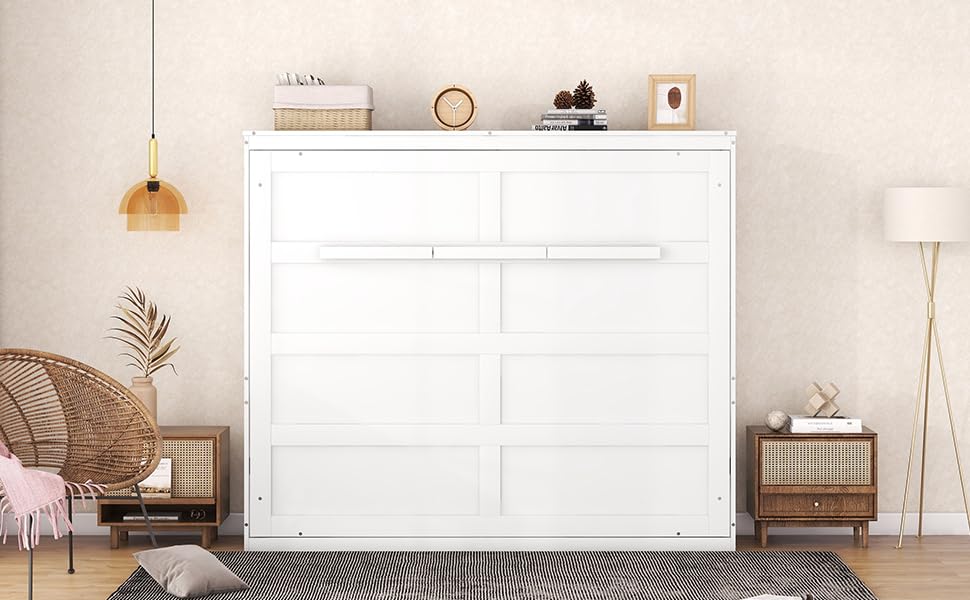 Full Size Murphy Bed with Drawers, Cabinets and USB Ports, Gray D589081