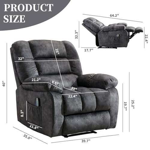 Massage Recliner Chair with Heat, Ergonomic Fabric, Side Pockets (Taupe) S254
