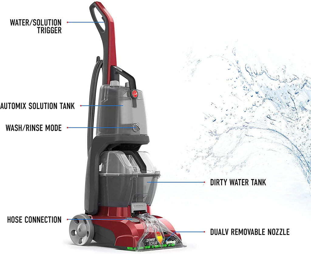 Hoover Power Scrub Deluxe Carpet Cleaner Machine, Upright Shampooer, Red N77491