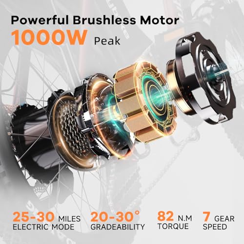 Folding Electric Bike 1000W 48V 20AH Removable Battery 20" Fat Tire for Adults C847123