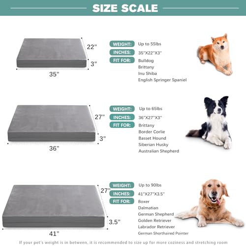 Vonabem Waterproof Dog Bed Large Medium Sized Dogs Outdoor Orthopedic Crate Pad Washable Gray 35"x22" C409
