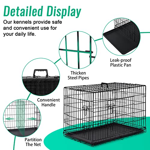 FDW Dog Crate for Large Dogs 48 Inch Folding Metal Wire Cage Double Door N1299