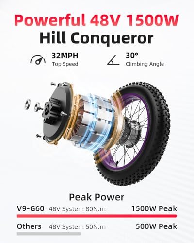 V9-G60 Peak 1500W Ebike 48V 20Ah Removable Battery 20" Fat Tire Electric Bike L66806