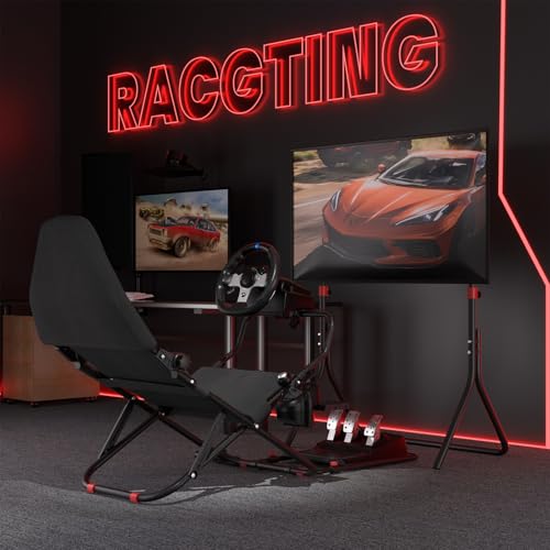 RACGTING Racing Simulator Cockpit with TV Monitor Stand Q369