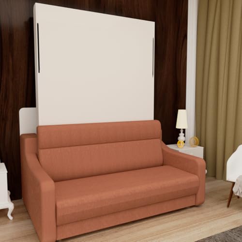 White Full Size Murphy Bed Cabinet with Shelf and Drawers Y948