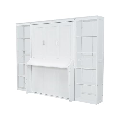 SOFTSEA Full Size Murphy Bed with Desk and Shelves, White F195
