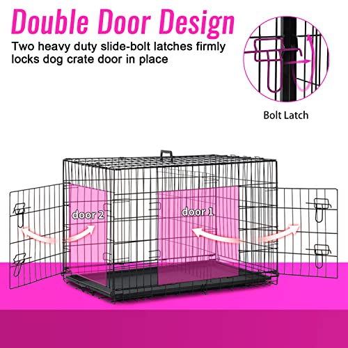 FDW Dog Crate for Large Dogs 48 Inch Folding Metal Wire Cage Double Door N1299