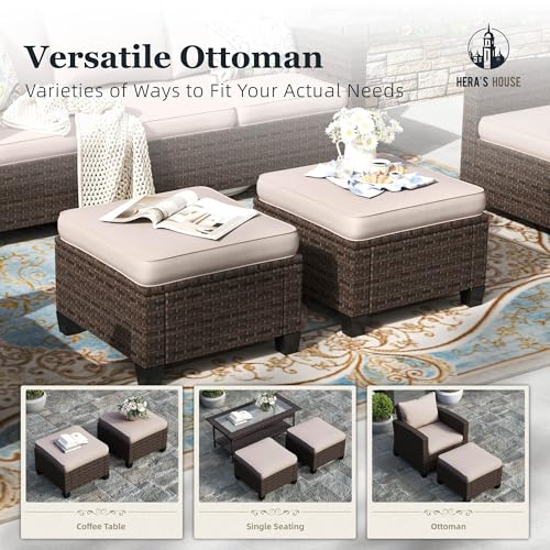 HERA'S HOUSE Patio Furniture Set with 56" Fire Pit Table, 6 Pieces 7 Seats Wicker Sectional Z546196