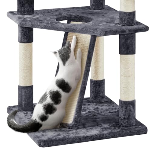 Yaheetech Multi-Level Cat Tree with Scratching Posts, Plush Perches and Condo, Dark Gray and White V70137