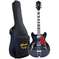 GROTE Jazz Electric Guitar Semi-Hollow Body with Gig Bag, Black Y60488