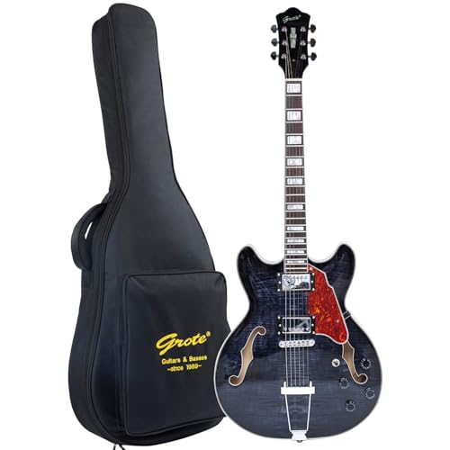 GROTE Jazz Electric Guitar Semi-Hollow Body with Gig Bag, Black Y60488