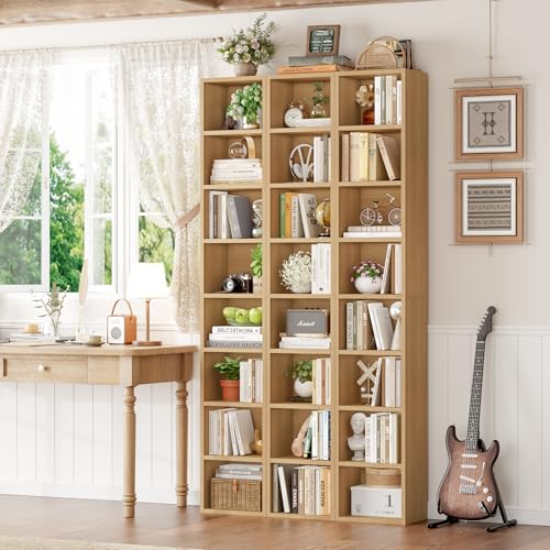 FOTOSOK 8-Tier Media Tower Rack, Tall Narrow Bookcase, Black/Brown W19438