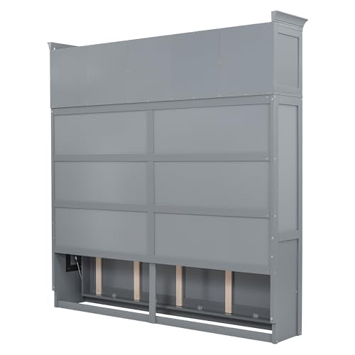 Full Size Murphy Bed with Drawers, Cabinets and USB Ports, Gray D589081