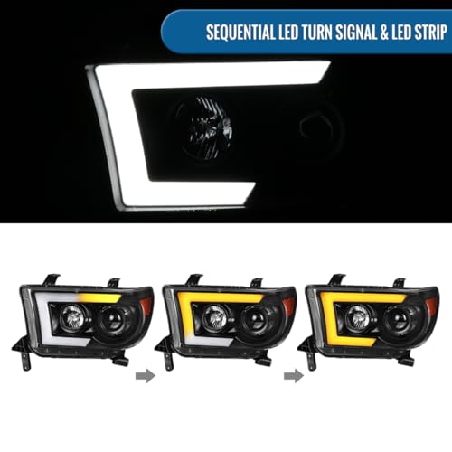 2007-2017 Toyota Tundra Sequoia Projector Headlights LED Sequential Turn Signals Pair Black E615