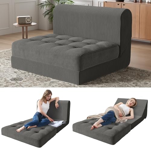 COMAX Folding Sofa Bed Convertible Chair Bed Corduroy 3-in-1 Floor Couch, Dark Grey E940