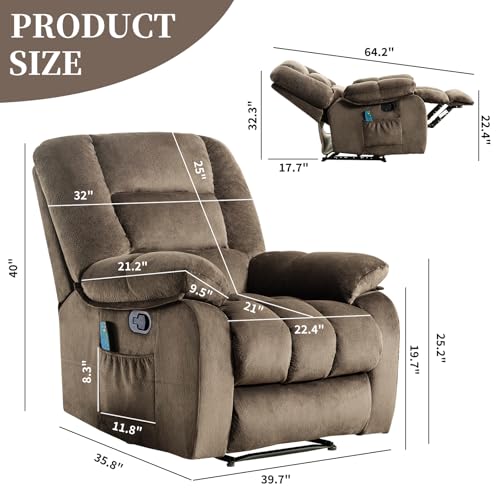 Massage Recliner Chair with Heat, Ergonomic Fabric, Side Pockets (Taupe) S254
