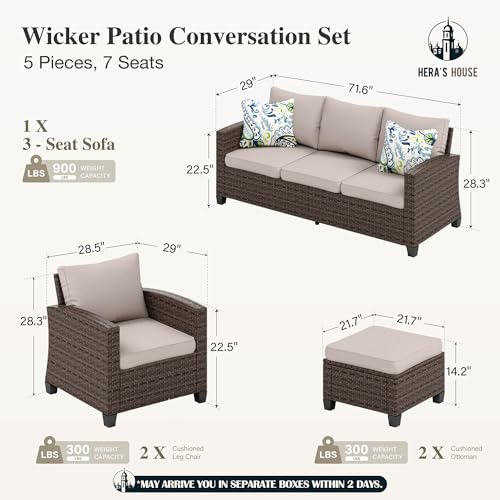 HERA'S HOUSE Patio Furniture Set with 56" Fire Pit Table, 6 Pieces 7 Seats Wicker Sectional Z546196
