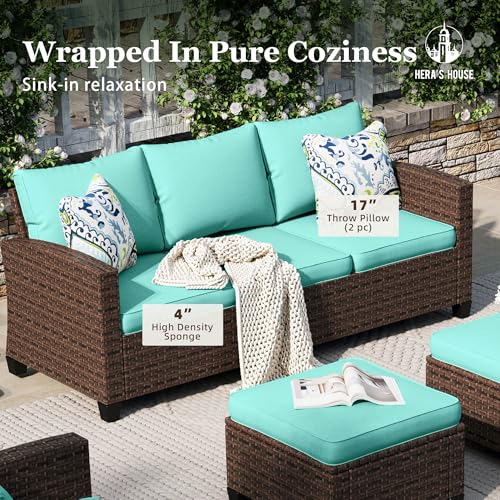 HERA'S HOUSE Patio Furniture Set with 56" Fire Pit Table, 6 Pieces 7 Seats Wicker Sectional Z546196