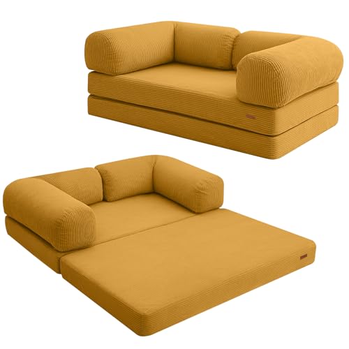 COMAX Folding Sofa Bed Convertible Chair Bed Corduroy 3-in-1 Floor Couch, Dark Grey E940